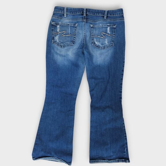 Silver jeans Aiko Women's 34x29 Blue Denim Distressed Holy Bootcut Med-Wash - Picture 2 of 10